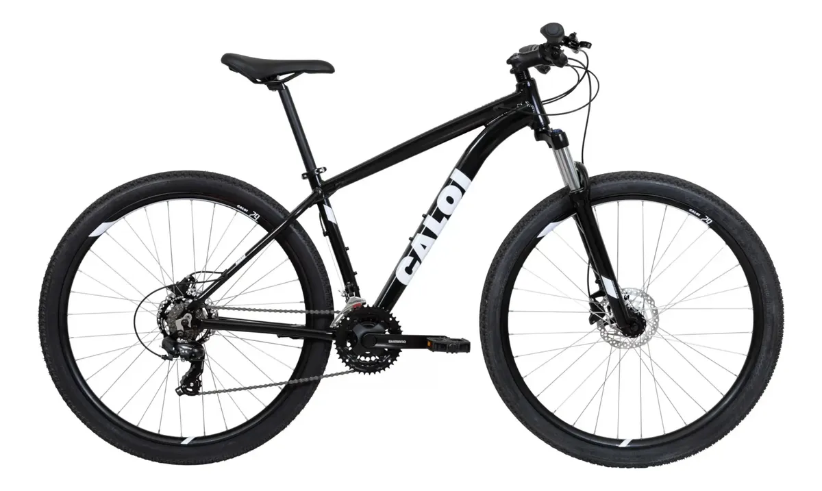 Bicicleta Caloi preta em vista lateral